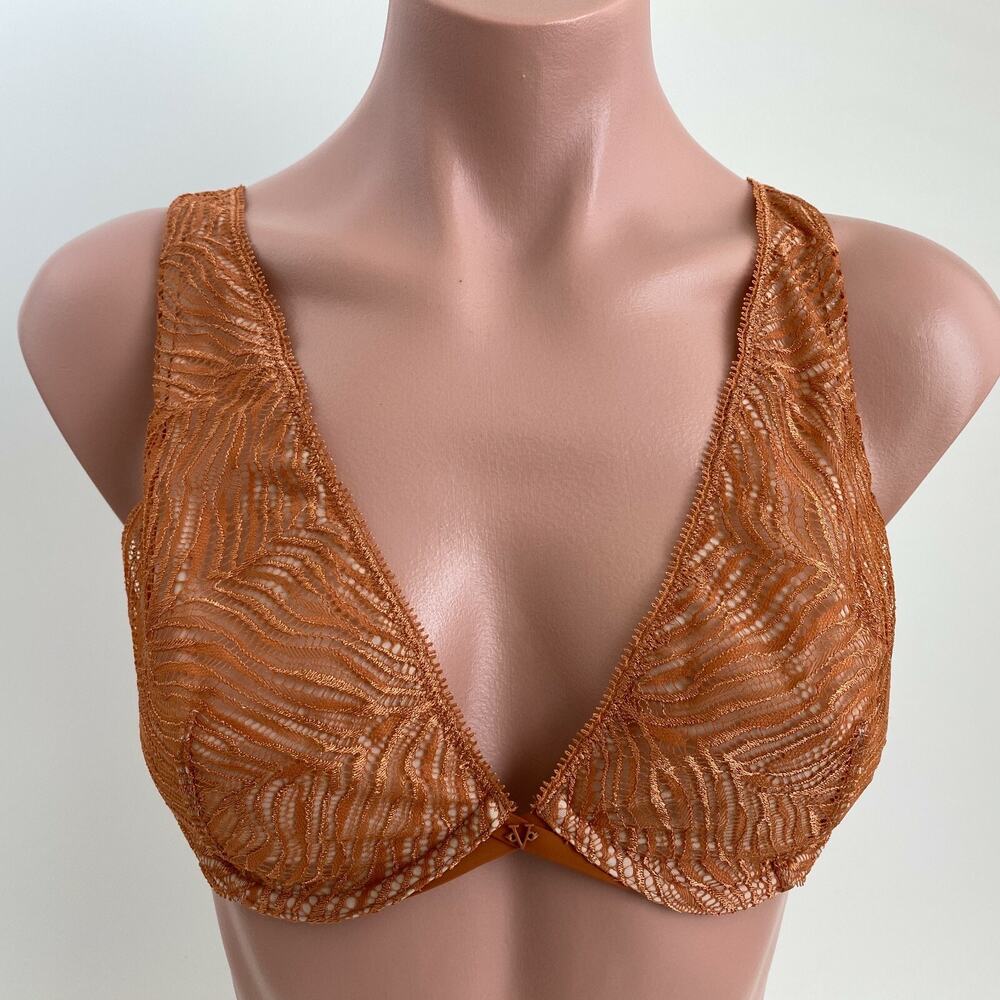 Victoria's Secret Unlined Underwire Zebra Plunge Bra Cinnamon Size 38C NWT